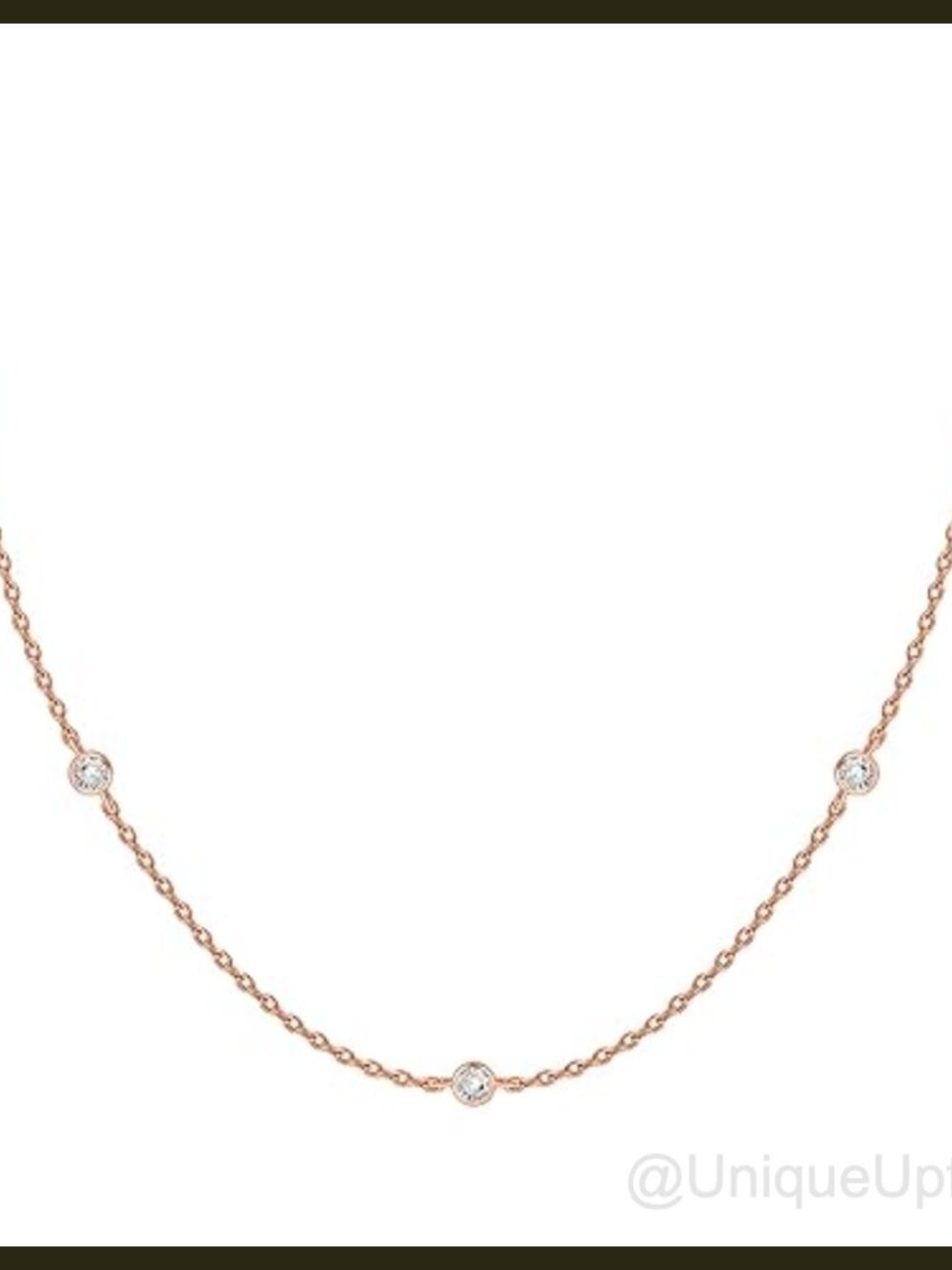 14K Rose Gold Plated Station Necklace CZ Cable Chain Layering Jewelry